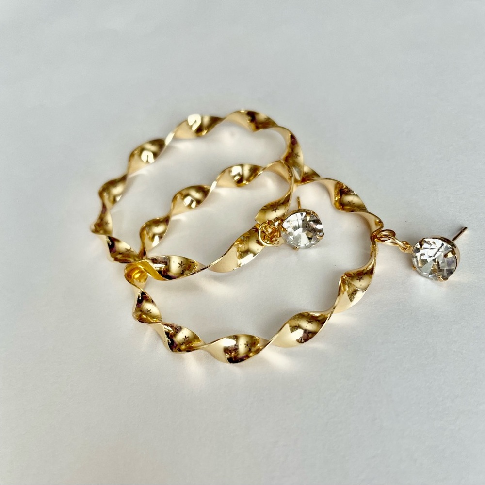Spiral Hoop Earrings w/ Rhinestone Studs